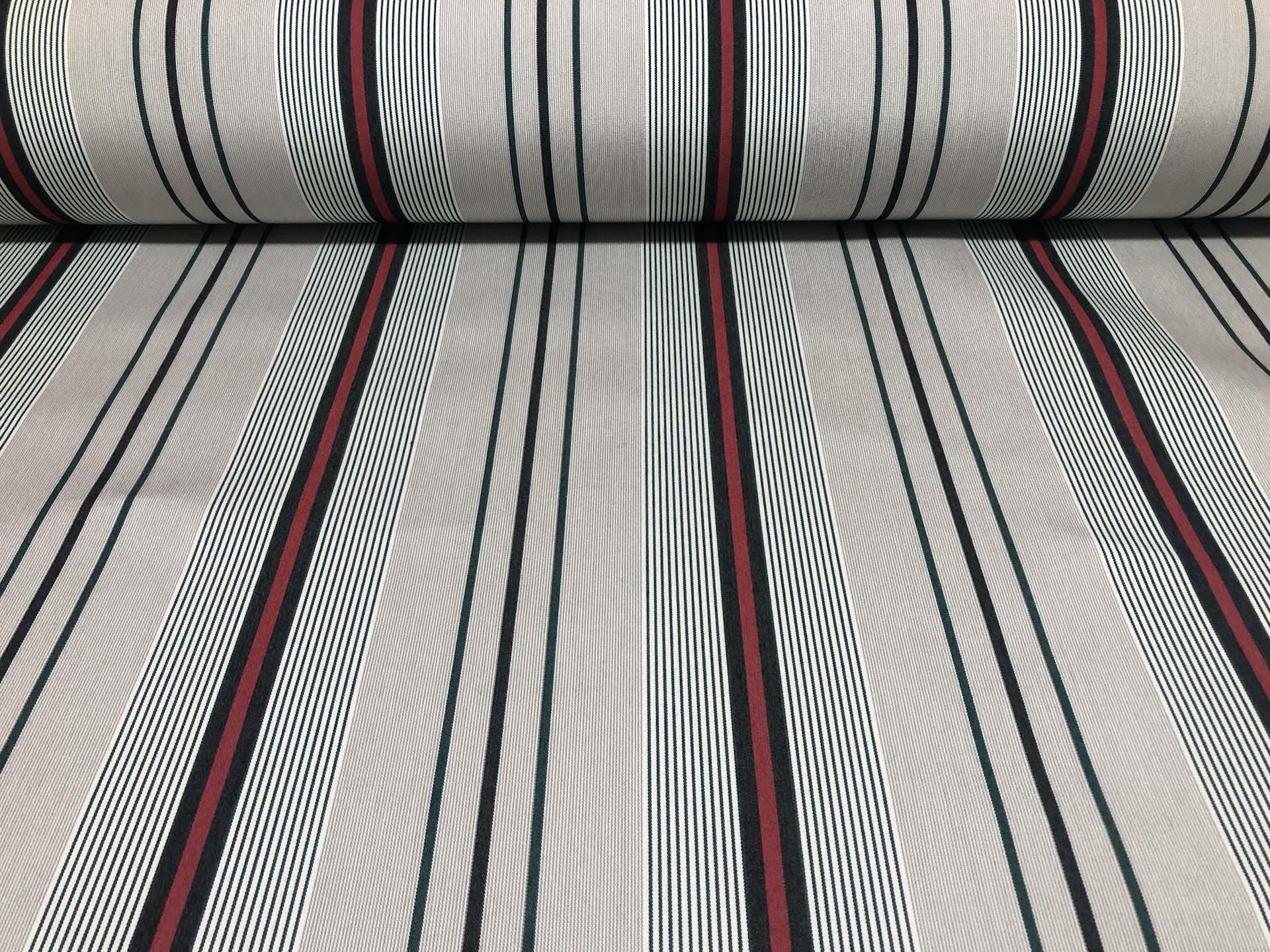 Burgundy Multi Stripe Waterproof Canvas Upholstery Fabric - Outdoor Awning Material By Yard